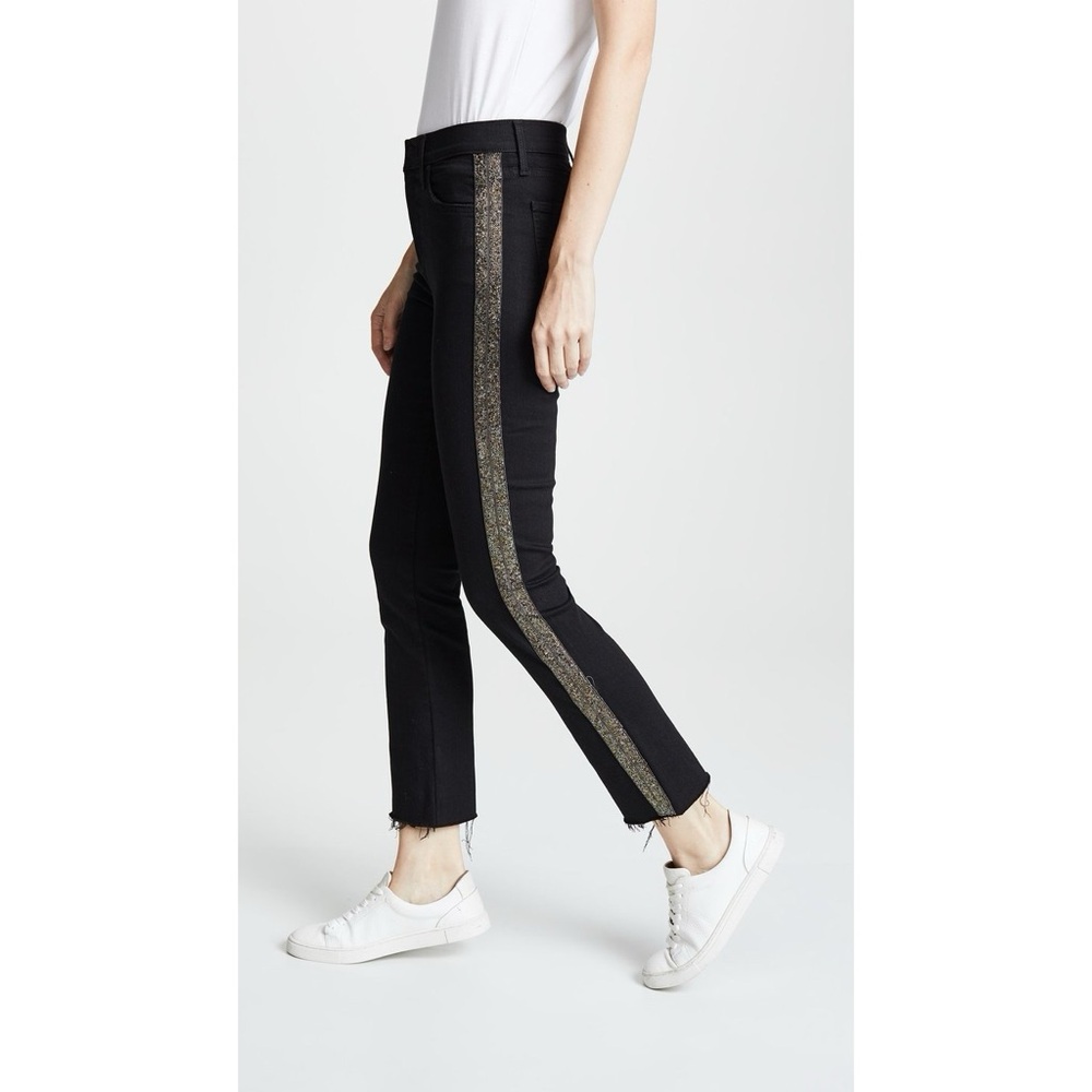 MOTHER Black Skinny Jeans with Gold Metallic Side Stripe